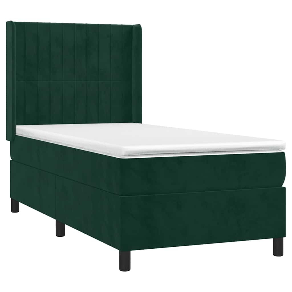 kontinentalseng med LED-lys 80x200 cm velour mørkegrøn