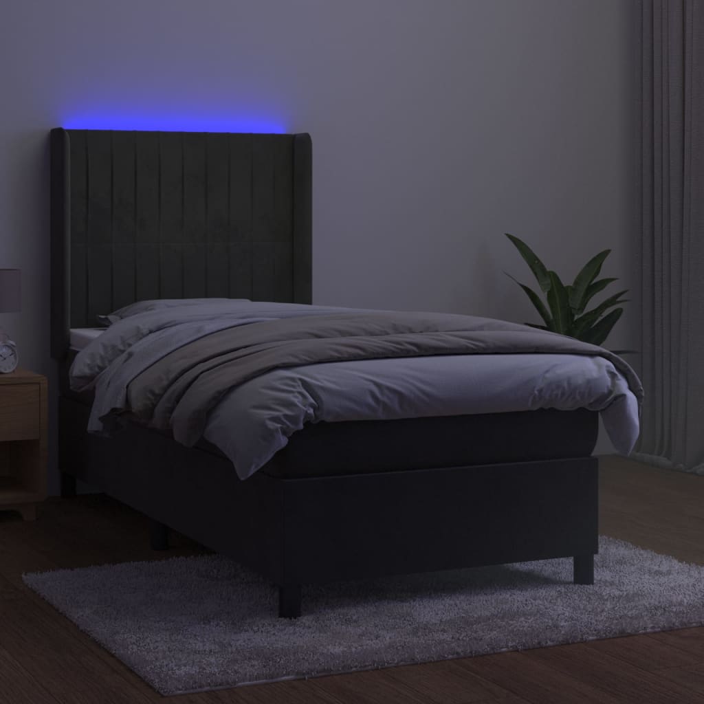 kontinentalseng med LED-lys 90x190 cm fløjl mørkegrå