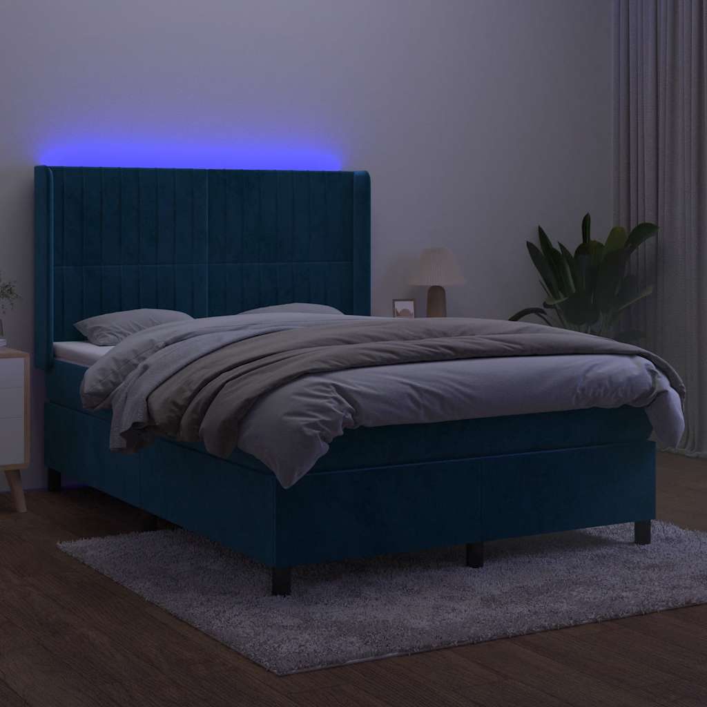 kontinentalseng med LED-lys 140x190 cm fløjl mørkeblå