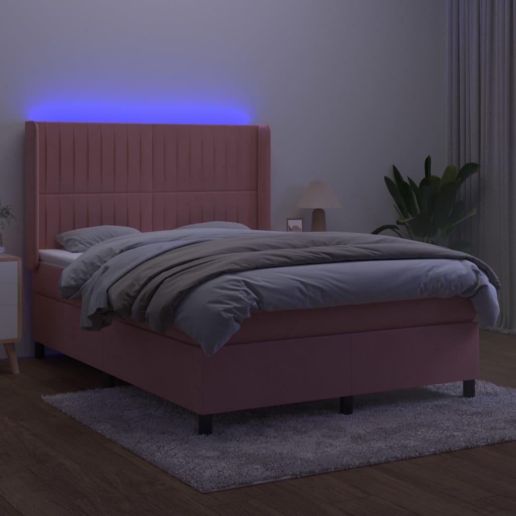 kontinentalseng med LED-lys 140x190 cm fløjl lyserød