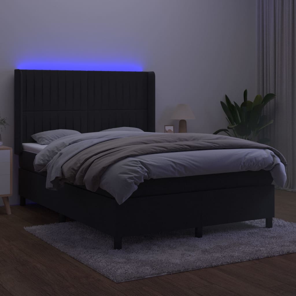 kontinentalseng med LED-lys 140x200 cm fløjl sort