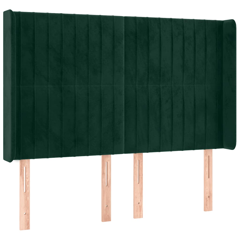kontinentalseng med LED-lys 140x200 cm fløjl mørkegrøn