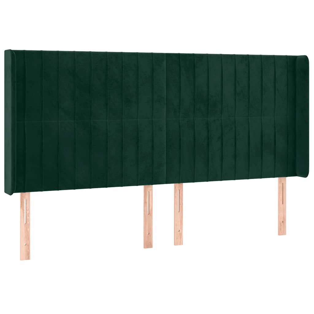kontinentalseng med LED-lys 160x200 cm fløjl mørkegrøn