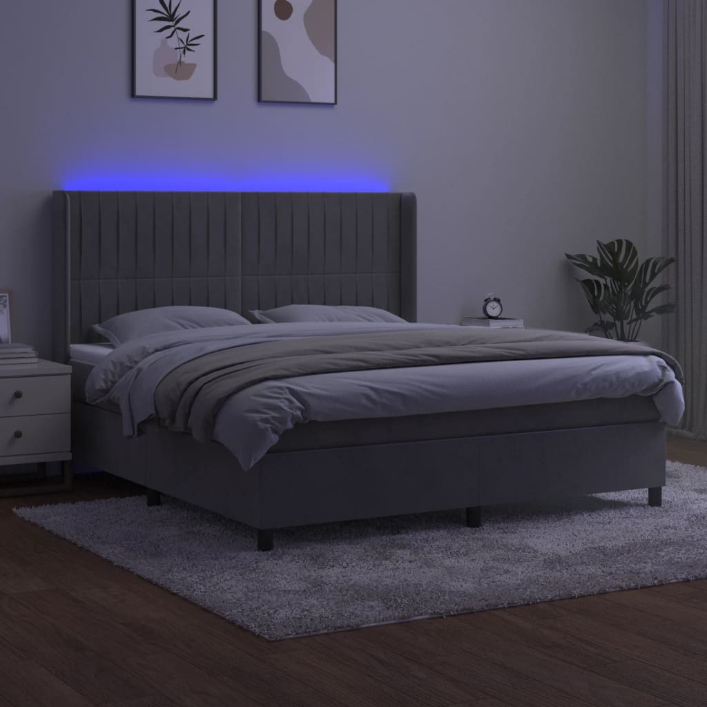 kontinentalseng med LED-lys 180x200 cm fløjl lysegrå