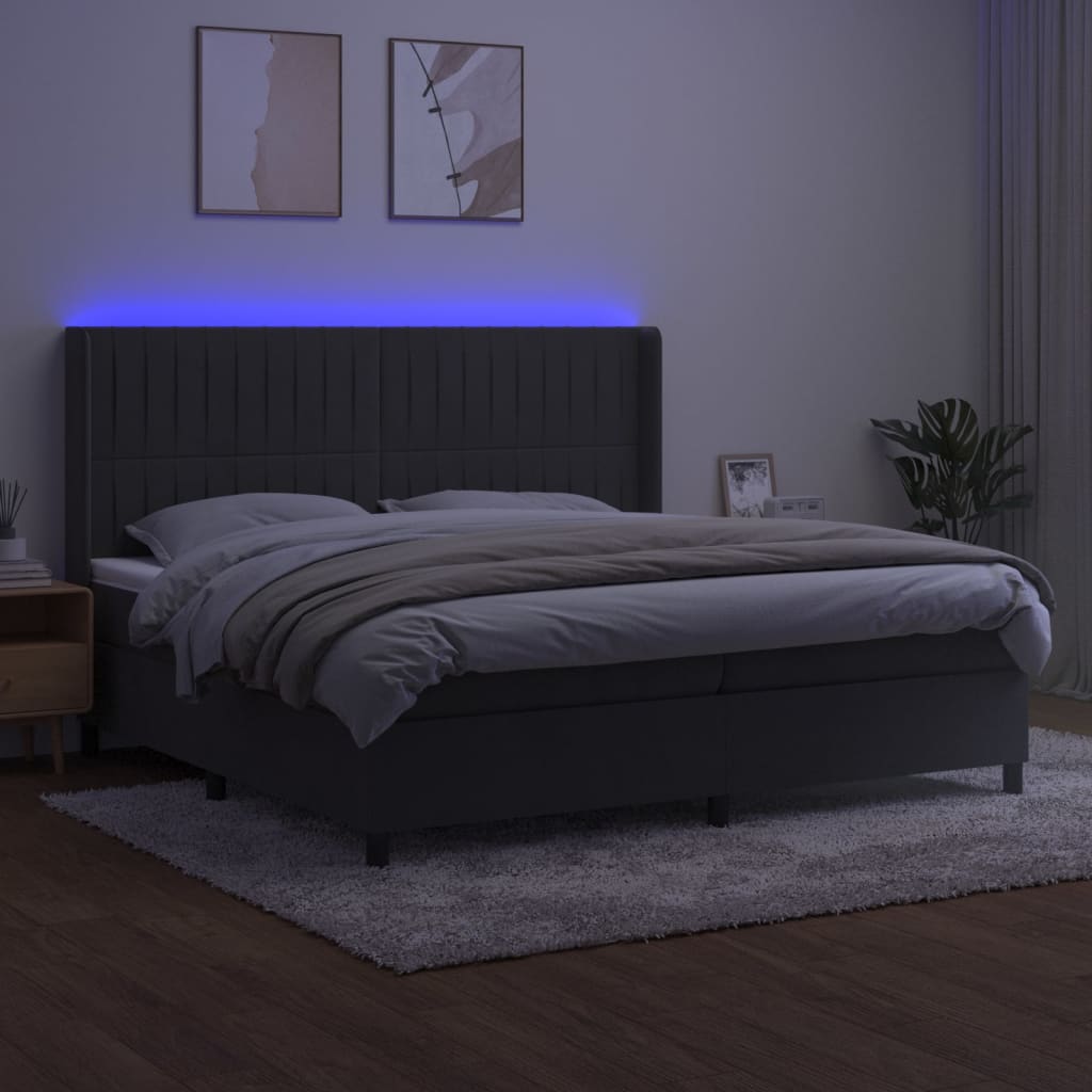 kontinentalseng med LED-lys 200x200 cm fløjl mørkegrå