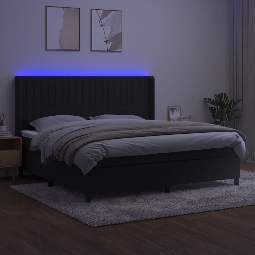 kontinentalseng med LED-lys 200x200 cm fløjl sort