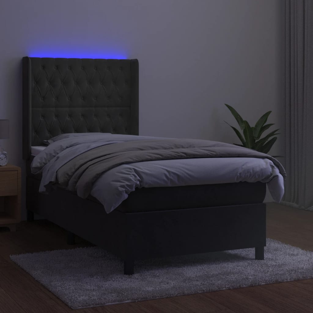 kontinentalseng med LED-lys 80x200 cm velour mørkegrå