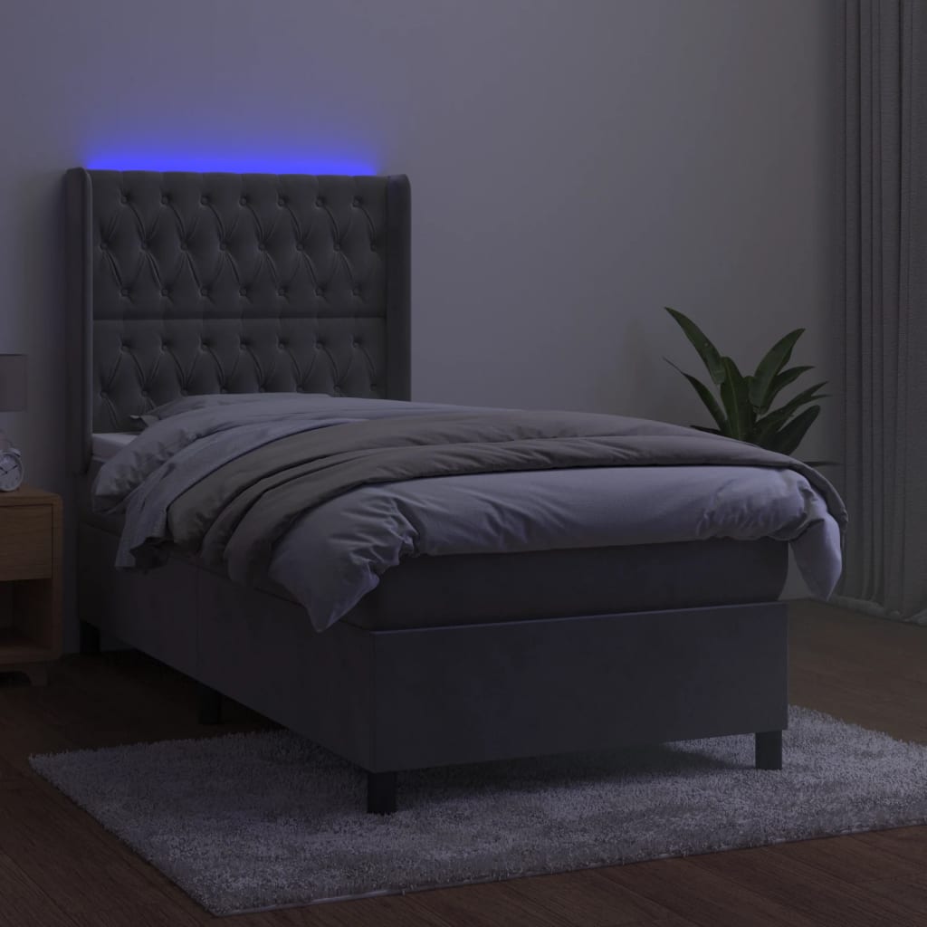 kontinentalseng med LED-lys 90x200 cm fløjl lysegrå