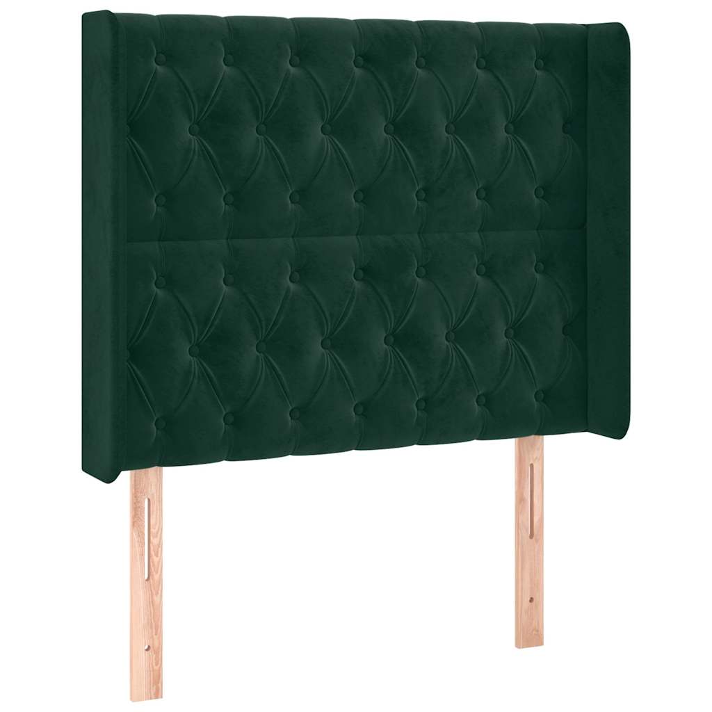 kontinentalseng med LED-lys 90x200 cm fløjl mørkegrøn