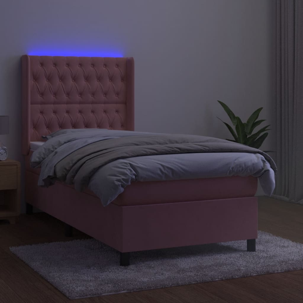 kontinentalseng med LED-lys 90x200 cm fløjl lyserød