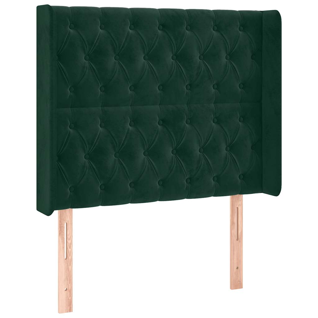 kontinentalseng med LED-lys 100x200 cm fløjl mørkegrøn