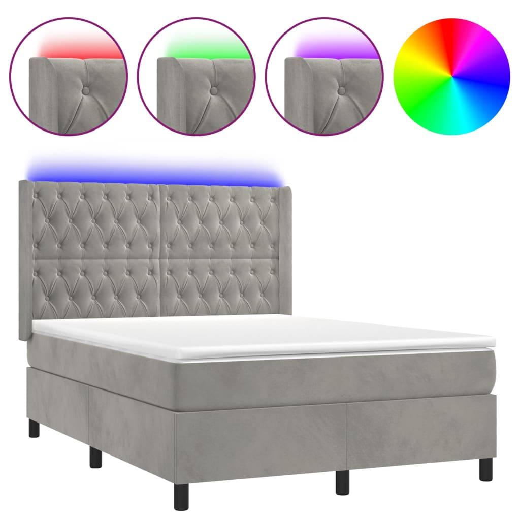 kontinentalseng med LED-lys 140x190 cm velour lysegrå