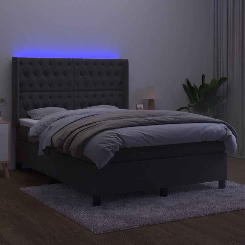 kontinentalseng med LED-lys 140x190 cm fløjl mørkegrå