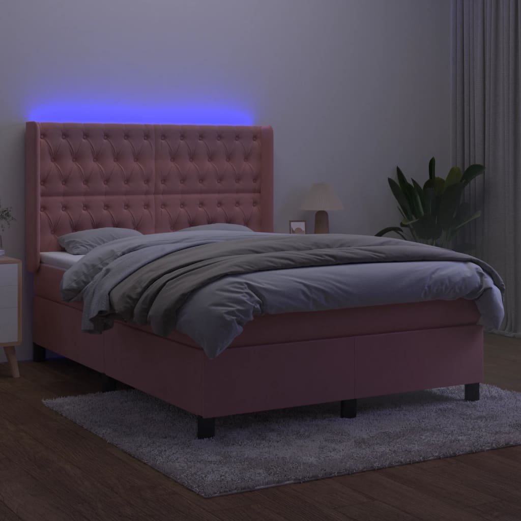 kontinentalseng med LED-lys 140x190 cm fløjl lyserød