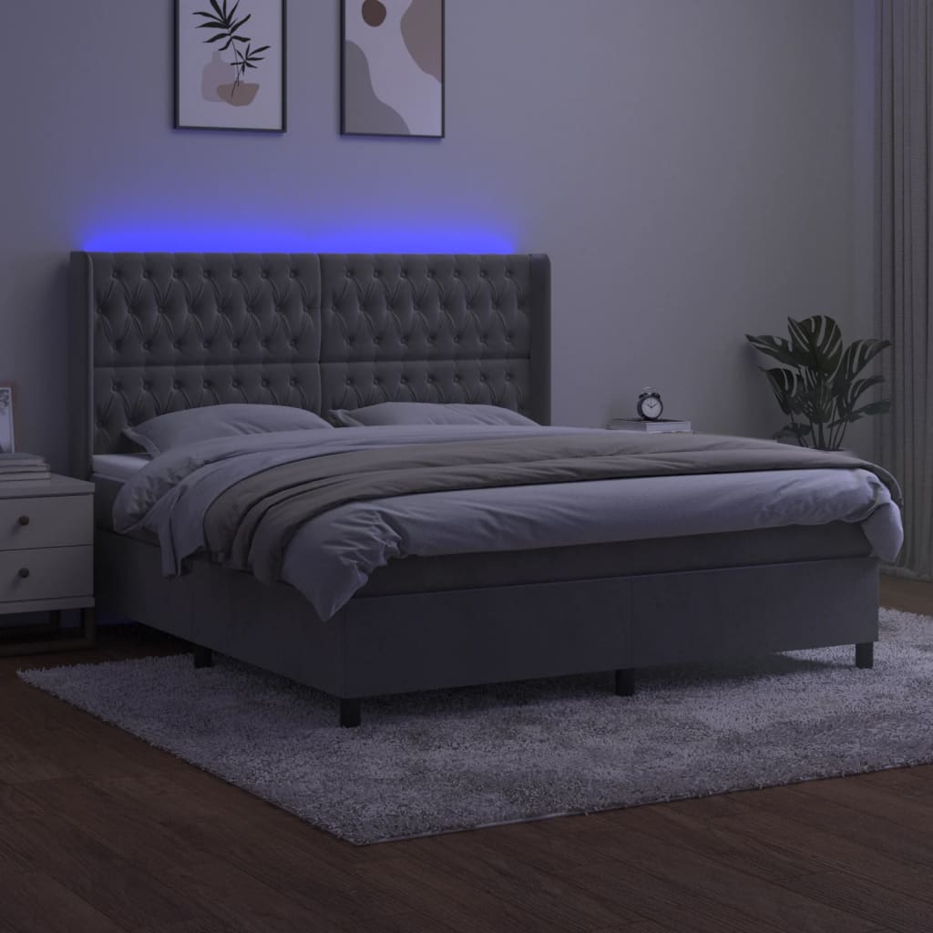 kontinentalseng med LED-lys 160x200 cm fløjl lysegrå