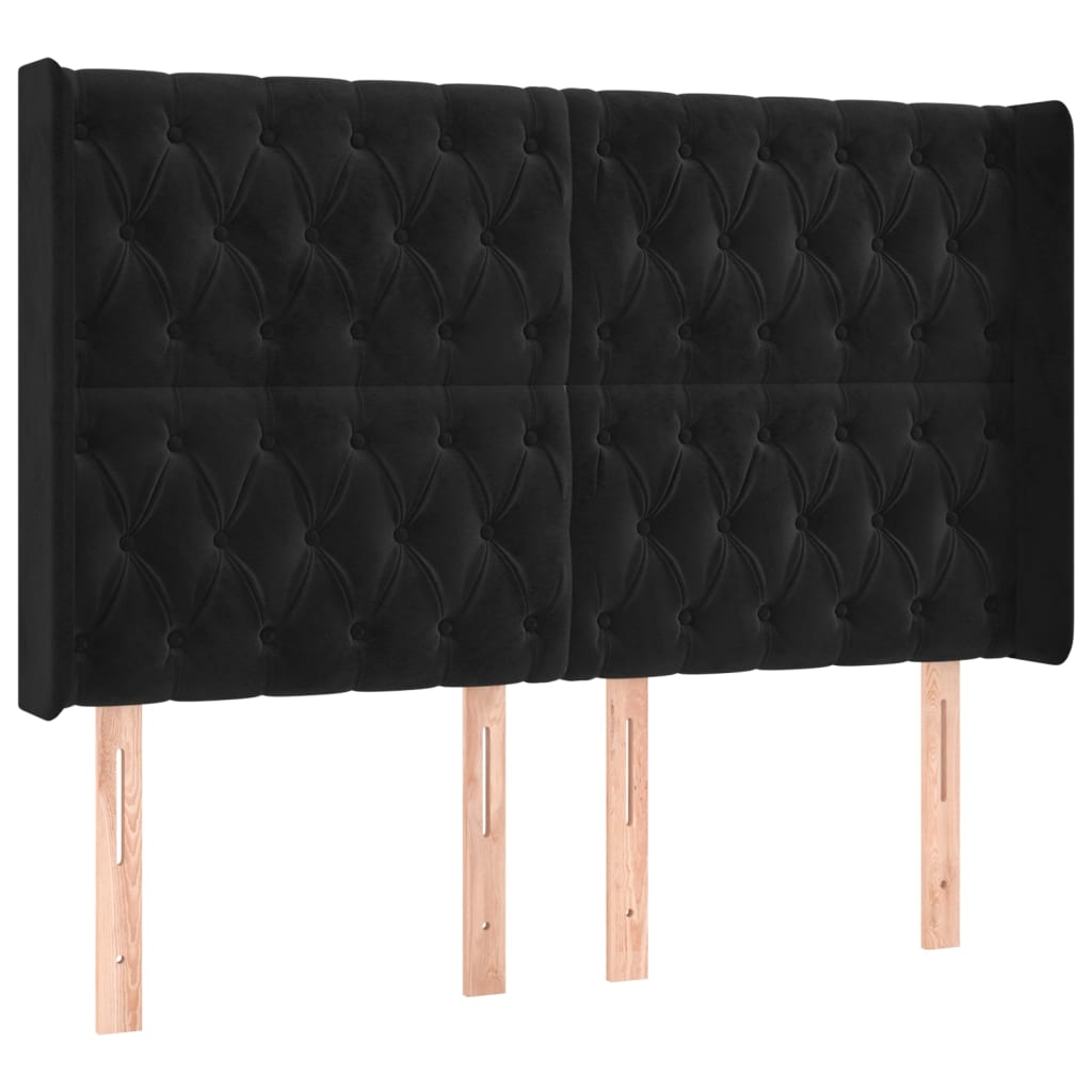 kontinentalseng med LED-lys 160x200 cm fløjl sort