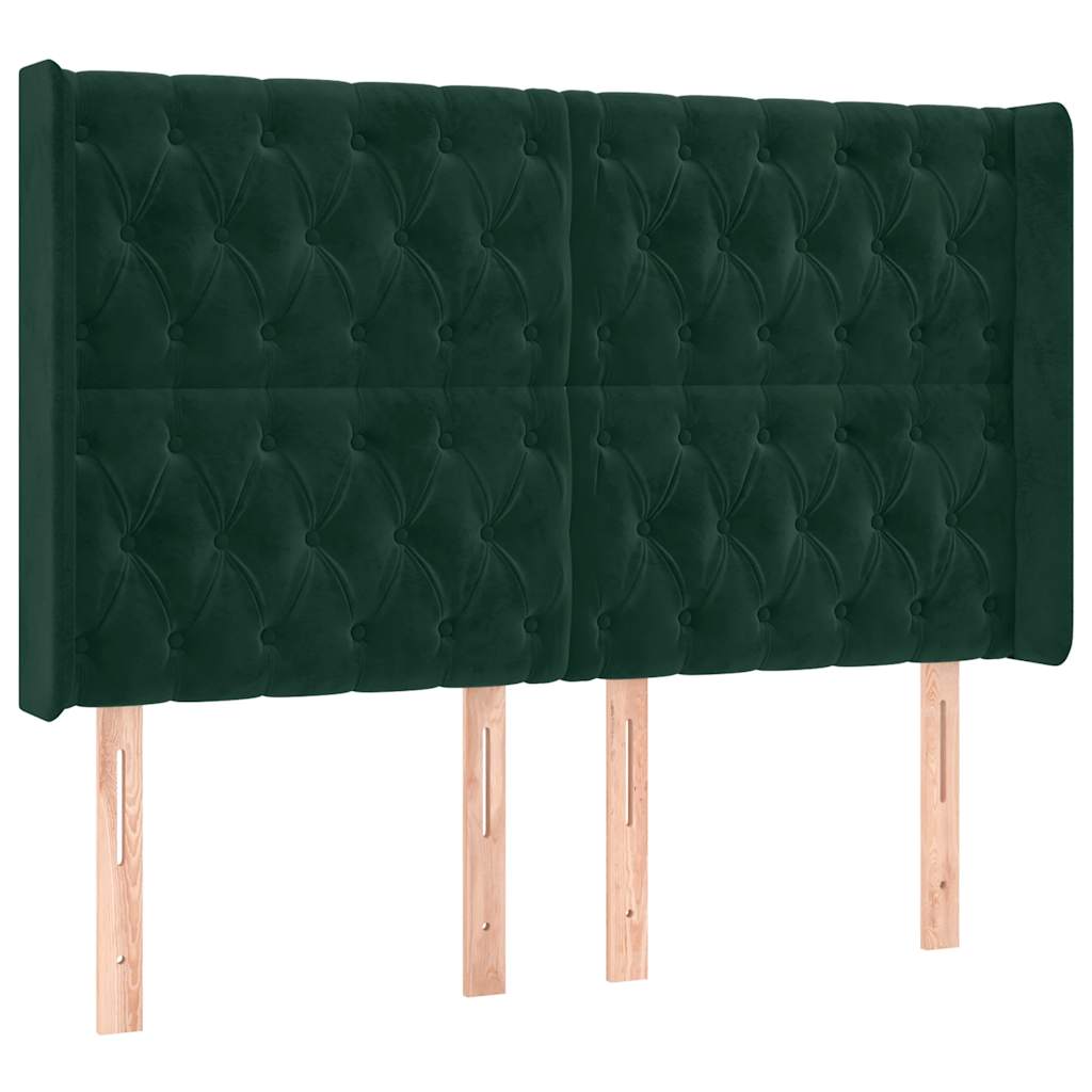 kontinentalseng med LED-lys 160x200 cm fløjl mørkegrøn