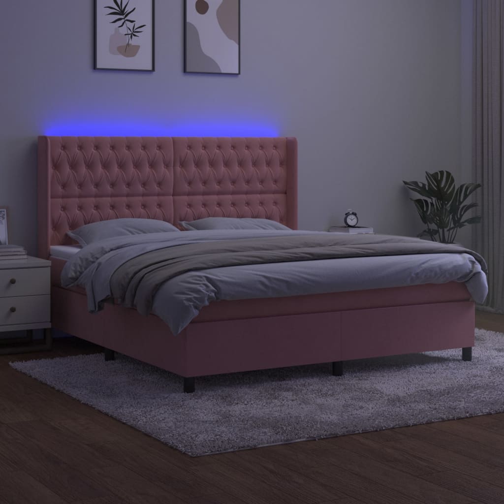 kontinentalseng med LED-lys 160x200 cm fløjl lyserød