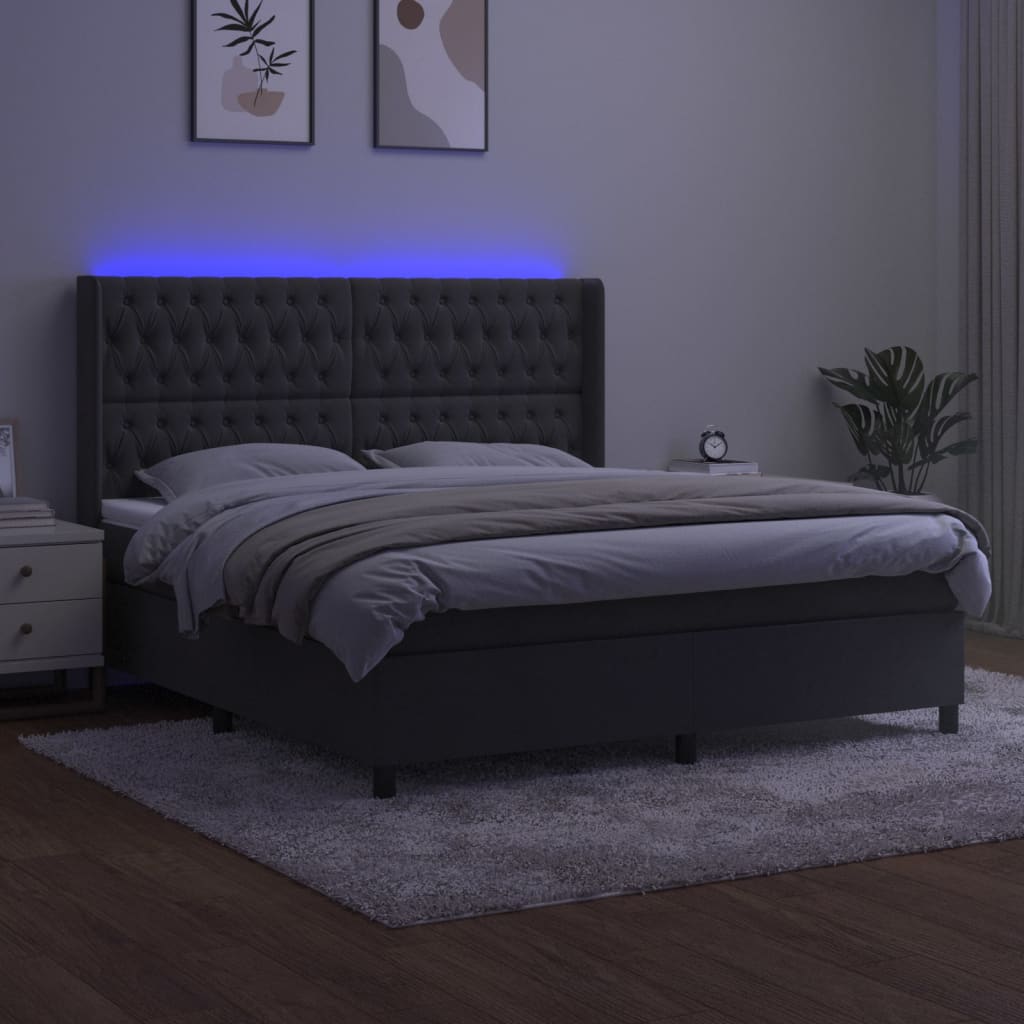 kontinentalseng med LED-lys 180x200 cm fløjl mørkegrå
