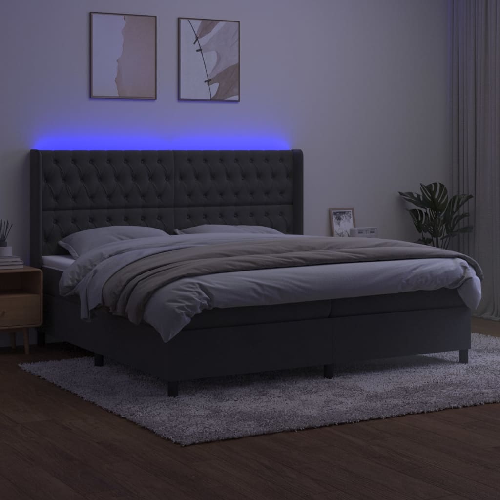 kontinentalseng med LED-lys 200x200 cm fløjl mørkegrå