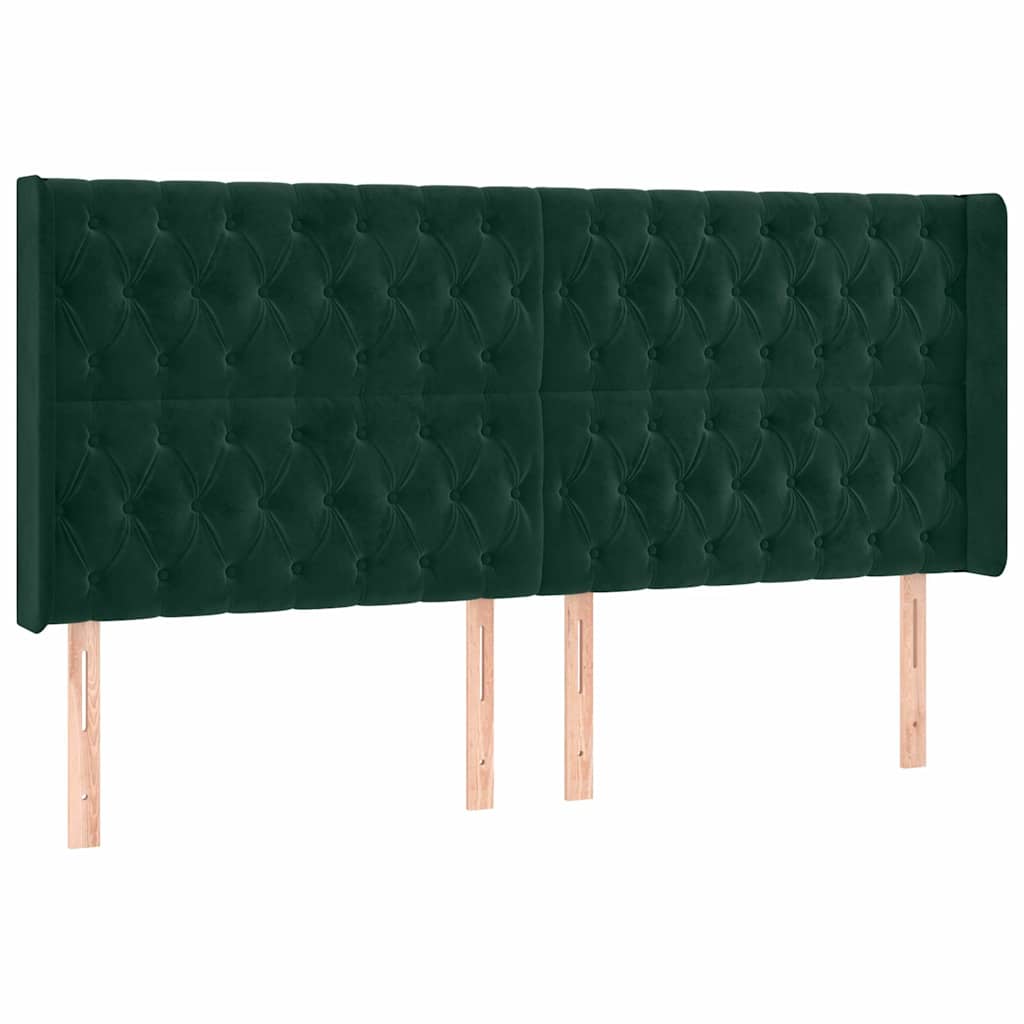 kontinentalseng med LED-lys 200x200 cm fløjl mørkegrøn