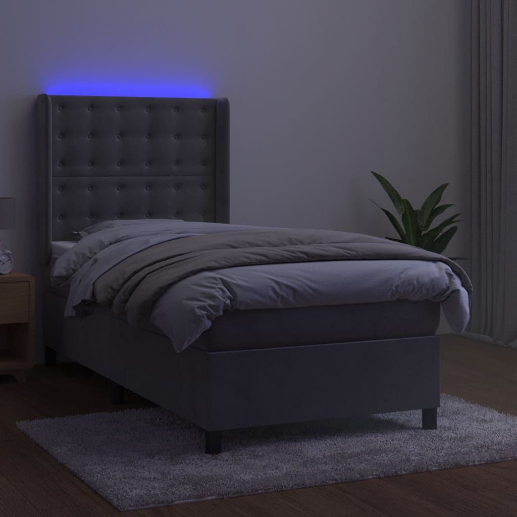 kontinentalseng med LED-lys 80x200 cm velour lysegrå