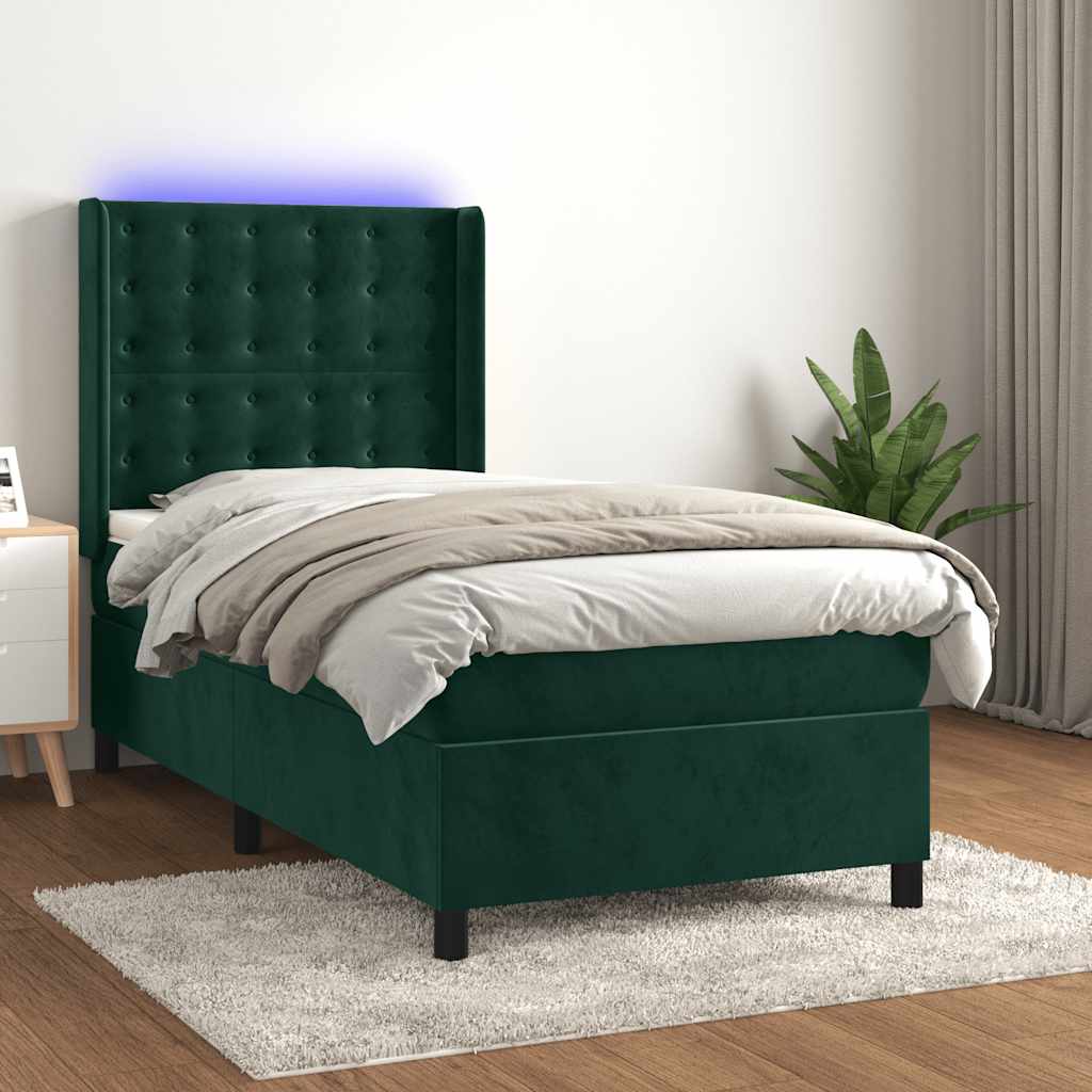 kontinentalseng med LED-lys 80x200 cm velour mørkegrøn