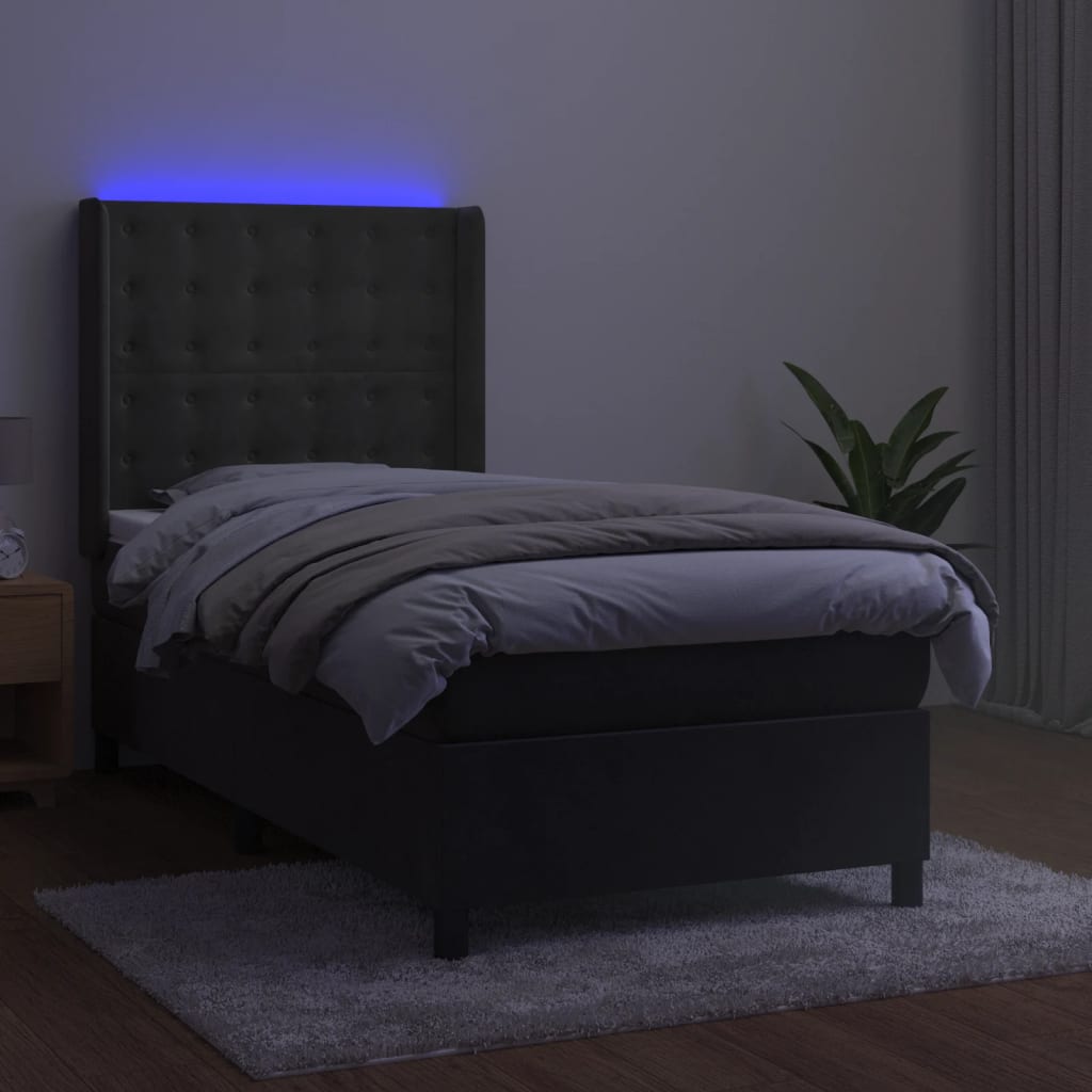 kontinentalseng med LED-lys 90x190 cm fløjl mørkegrå