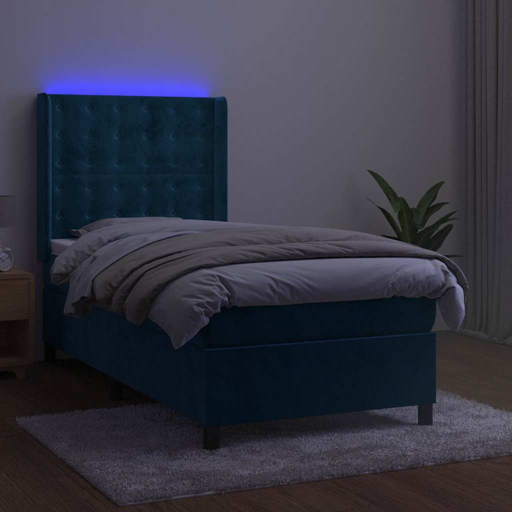 kontinentalseng med LED-lys 90x190 cm fløjl mørkeblå