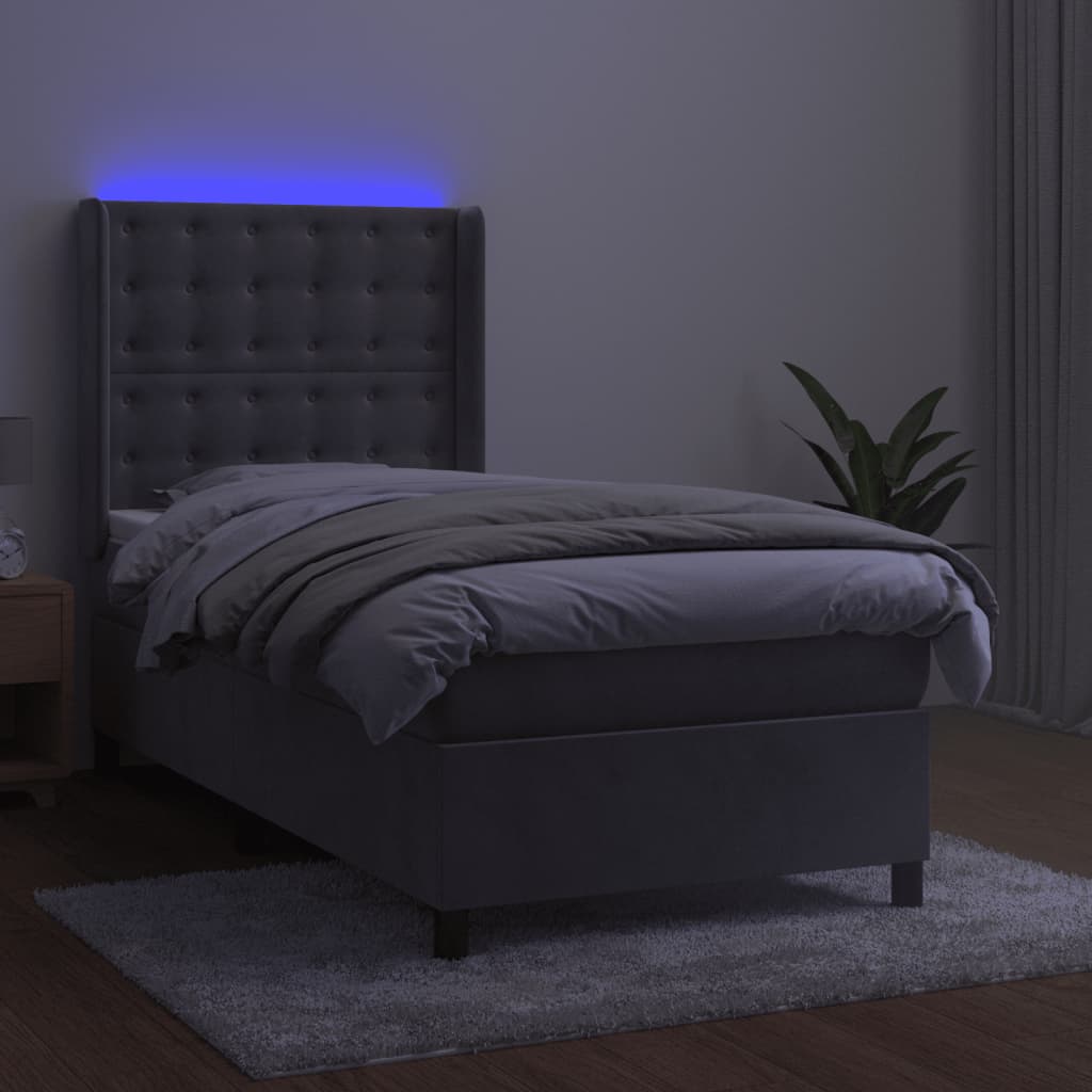 kontinentalseng med LED-lys 90x200 cm fløjl lysegrå
