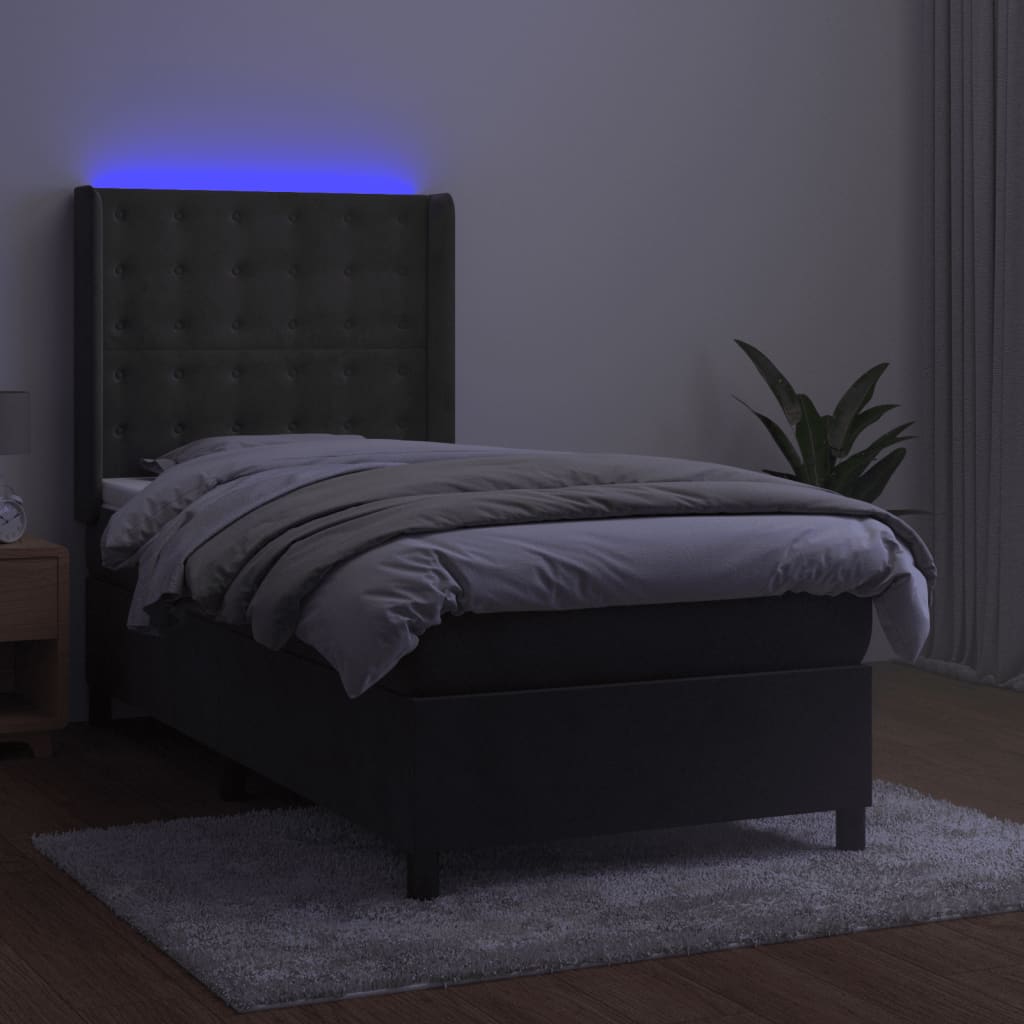 kontinentalseng med LED-lys 90x200 cm fløjl mørkegrå