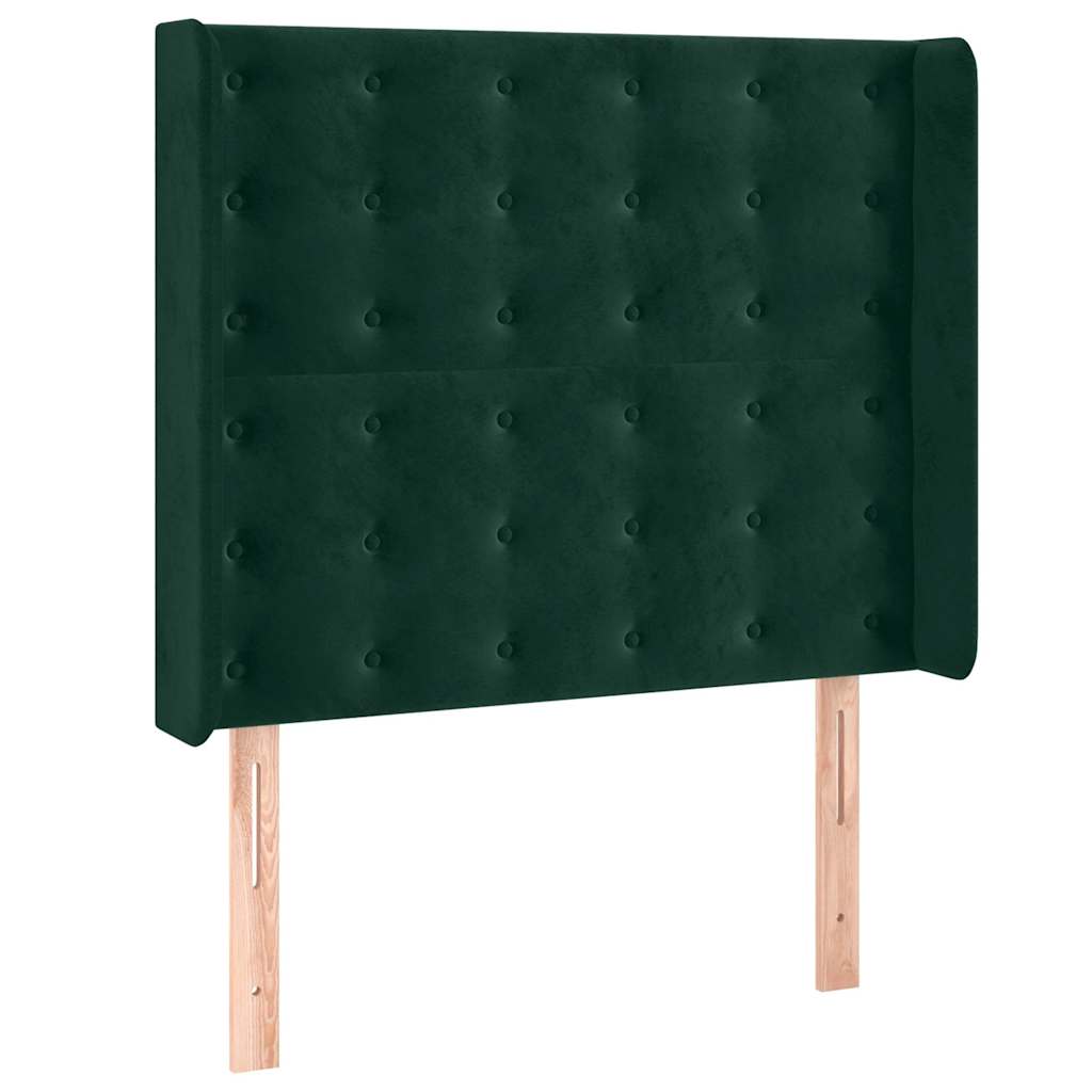 kontinentalseng med LED-lys 100x200 cm fløjl mørkegrøn