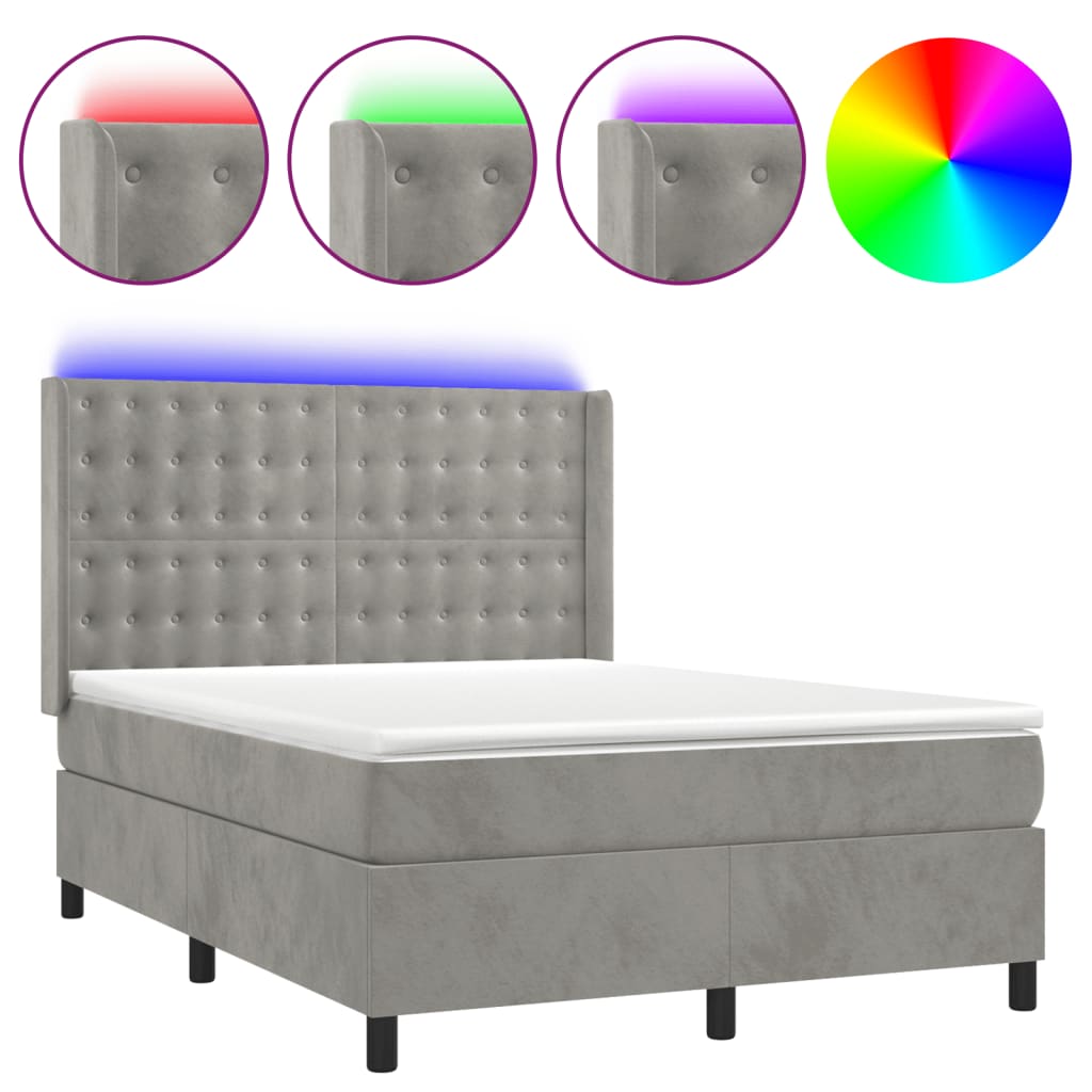 kontinentalseng med LED-lys 140x190 cm velour lysegrå
