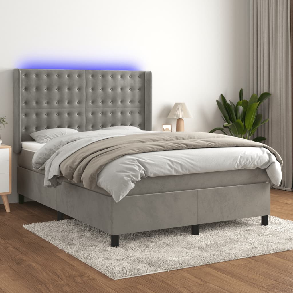 kontinentalseng med LED-lys 140x190 cm velour lysegrå