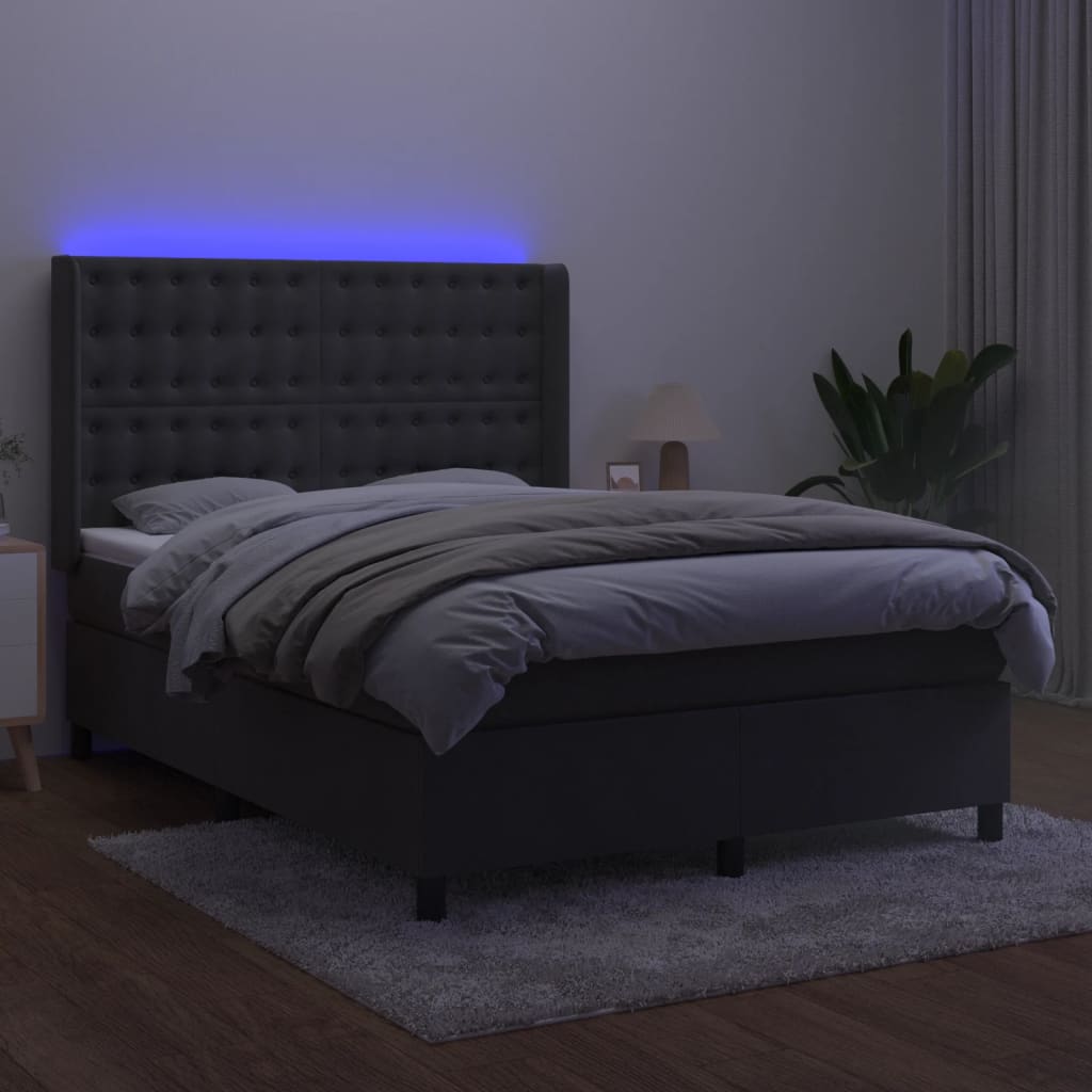 kontinentalseng med LED-lys 140x190 cm fløjl mørkegrå