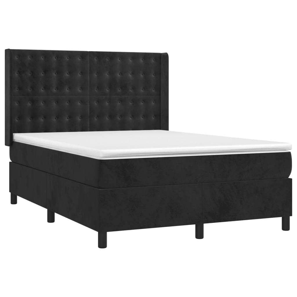 kontinentalseng med LED-lys 140x190 cm fløjl sort