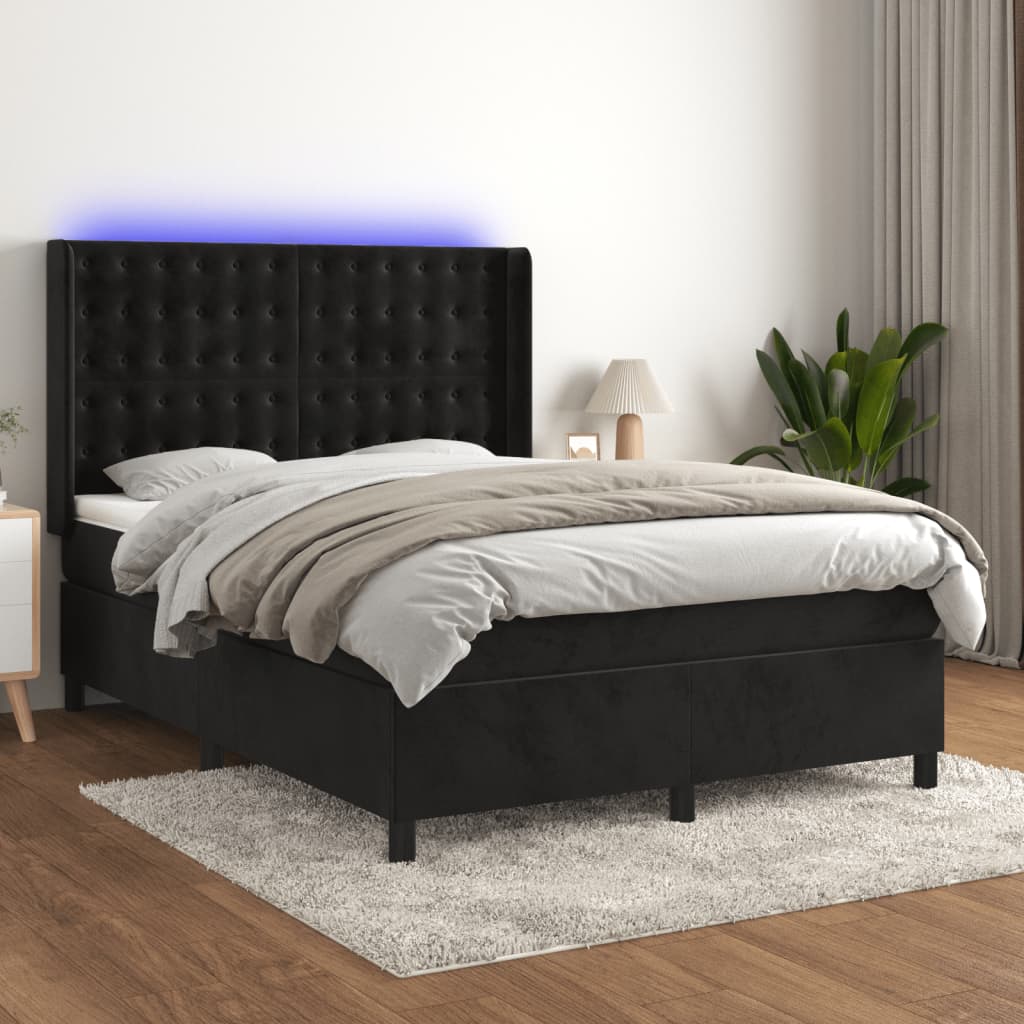 kontinentalseng med LED-lys 140x190 cm fløjl sort