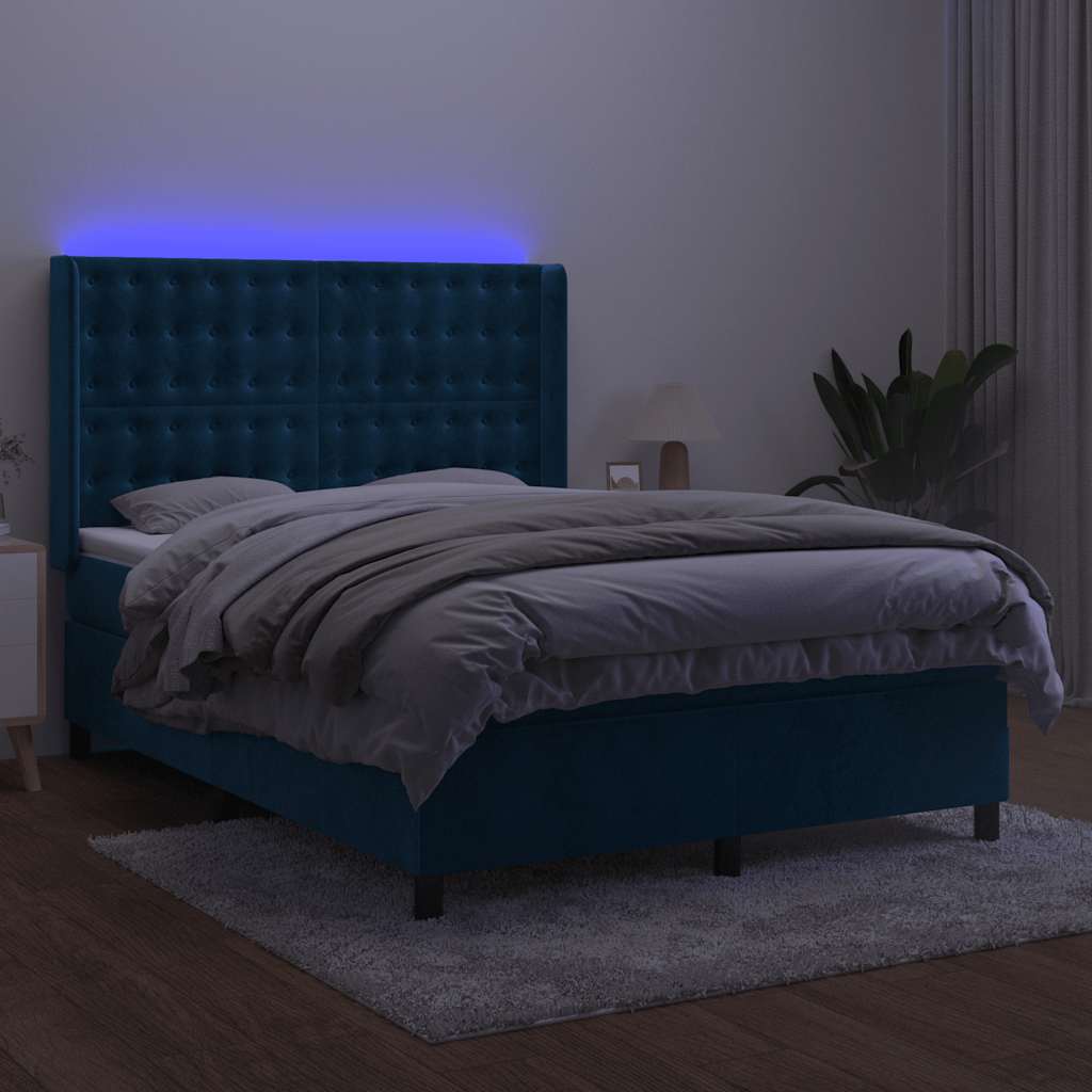 kontinentalseng med LED-lys 140x190 cm fløjl mørkeblå