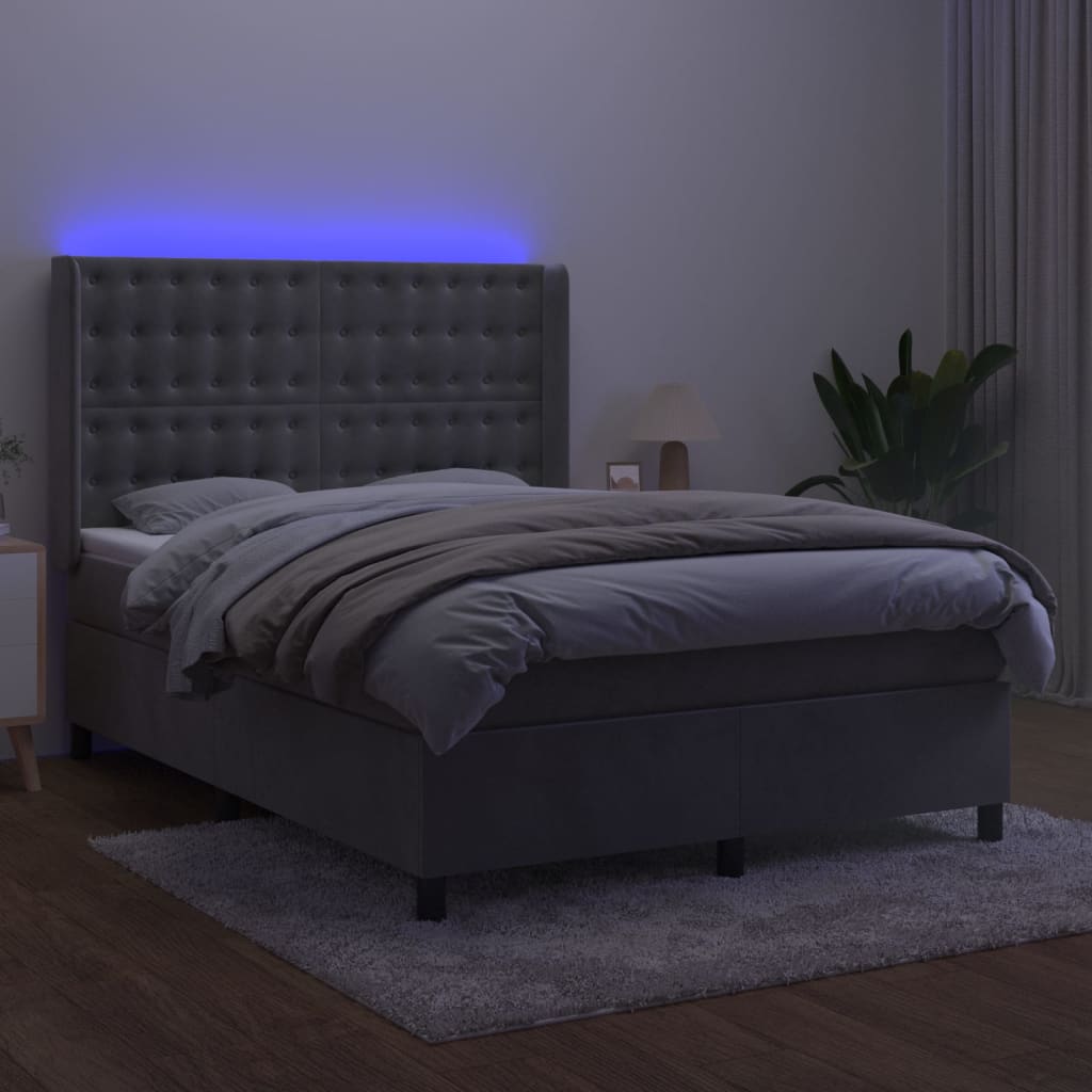 kontinentalseng med LED-lys 140x200 cm fløjl lysegrå