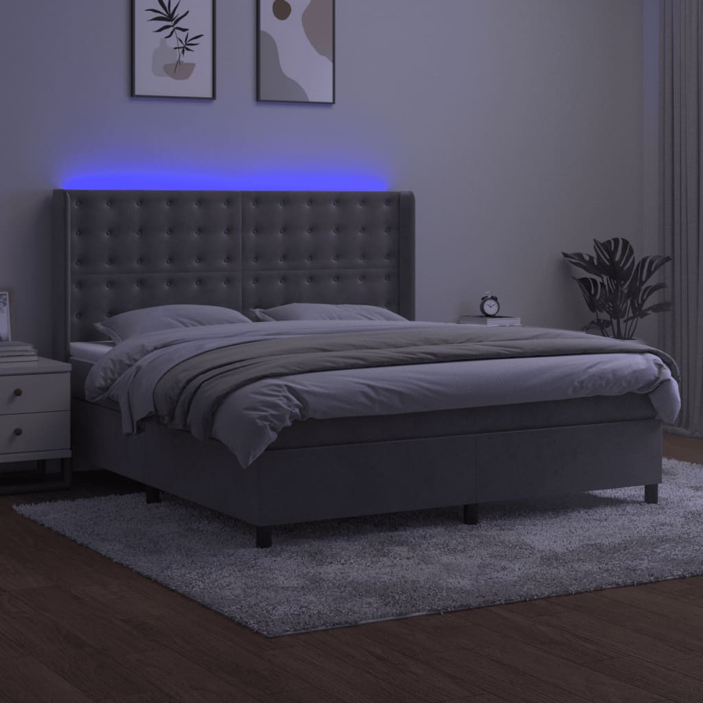 kontinentalseng med LED-lys 160x200 cm fløjl lysegrå