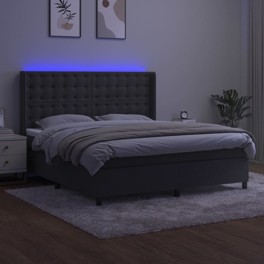 kontinentalseng med LED-lys 160x200 cm fløjl mørkegrå