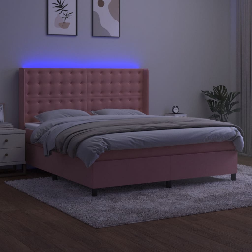 kontinentalseng med LED-lys 160x200 cm fløjl lyserød