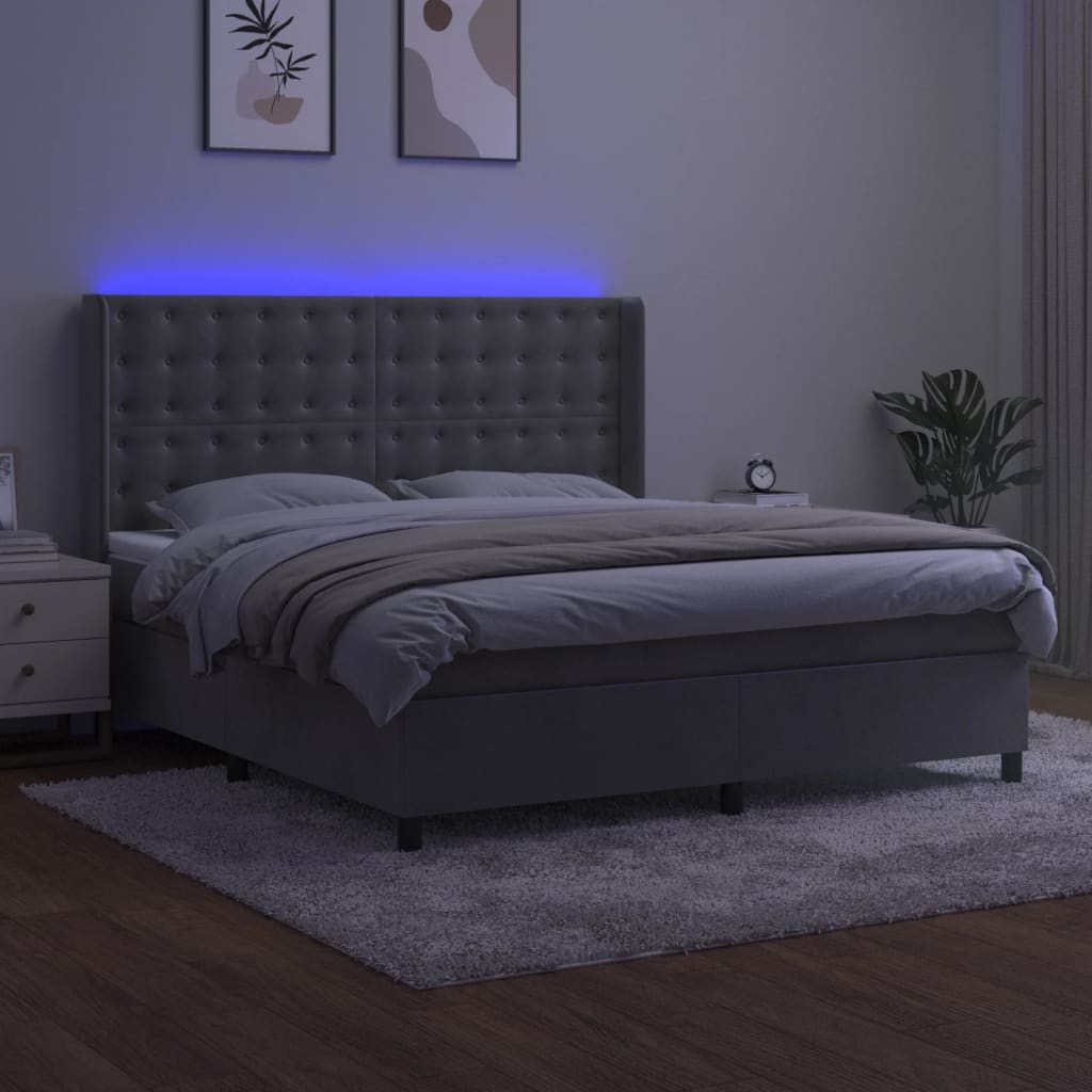kontinentalseng med LED-lys 180x200 cm fløjl lysegrå