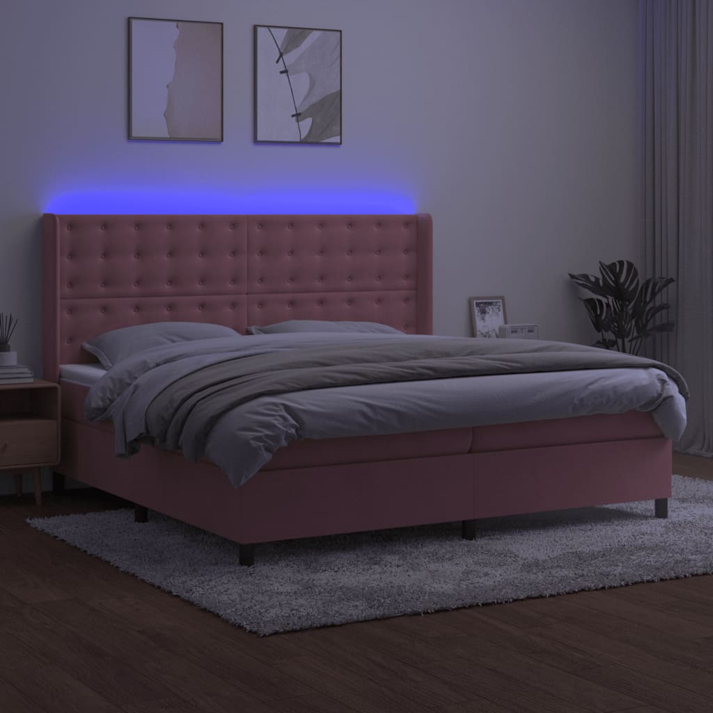 kontinentalseng med LED-lys 200x200 cm fløjl lyserød