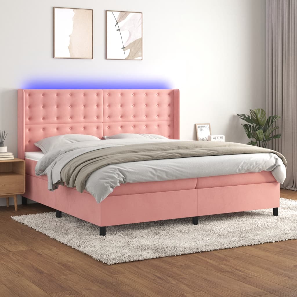 kontinentalseng med LED-lys 200x200 cm fløjl lyserød