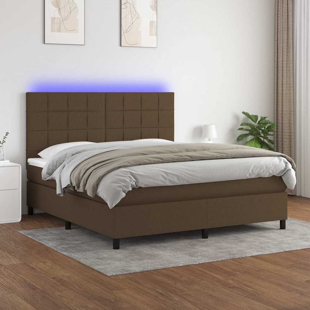 kontinentalseng med LED-lys 180x200 cm stof mørkebrun