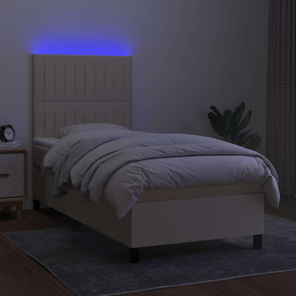 kontinentalseng med LED-lys 90x190 cm stof cremefarvet