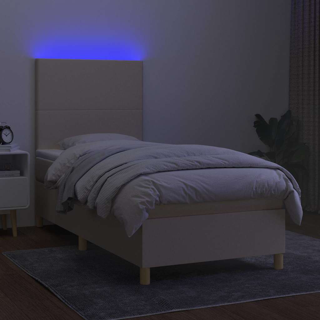 kontinentalseng med LED-lys 90x200 cm stof cremefarvet