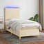 kontinentalseng med LED-lys 90x200 cm stof cremefarvet