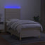kontinentalseng med LED-lys 90x200 cm stof cremefarvet